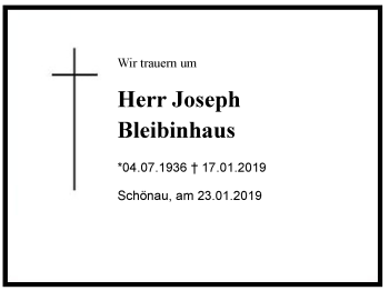 Traueranzeige von Joseph  Bleibinhaus von Region Berchtesgadener Land