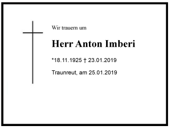 Traueranzeige von Anton  Imberi von Region Chiemgau