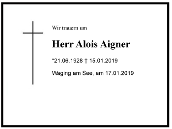 Traueranzeige von Alois Aigner von Region Chiemgau