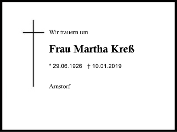 Traueranzeige von Martha Kreß von Region Berchtesgadener Land