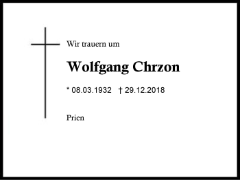 Traueranzeige von Wolfgang Chrzon von Region Chiemgau