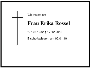 Traueranzeige von Erika Rossel von Region Berchtesgadener Land