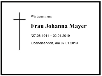 Traueranzeige von Johanna Mayer von Region Berchtesgadener Land