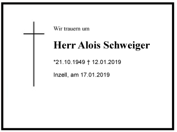 Traueranzeige von Alois Schweiger von Region Chiemgau