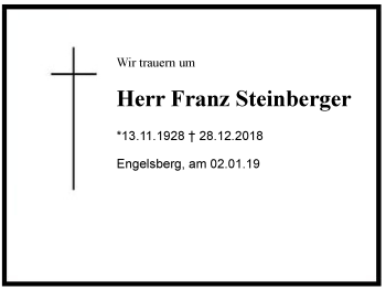 Traueranzeige von Franz  Steinberger von Region Chiemgau