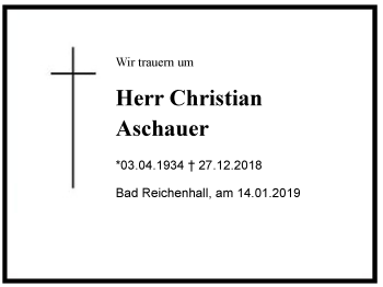 Traueranzeige von Christian  Aschauer von Region Berchtesgadener Land