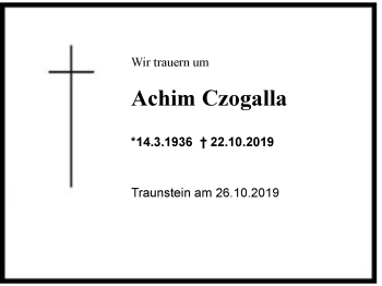 Traueranzeige von Achim Czogalla von Region Chiemgau