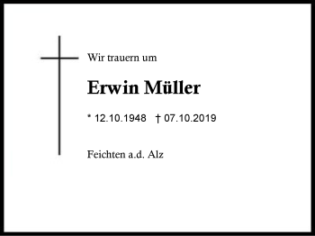 Traueranzeige von Erwin Müller von Region Berchtesgadener Land