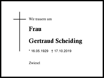 Traueranzeige von Gertraud Scheiding von Region Berchtesgadener Land