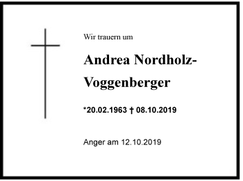 Traueranzeige von Andrea Nordholz-Voggenberger von Region Berchtesgadener Land