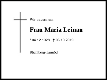 Traueranzeige von Maria Leinau von Region Berchtesgadener Land