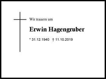 Traueranzeige von Erwin Hagengruber von Region Berchtesgadener Land