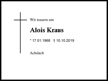 Traueranzeige von Alois Kraus von Region Berchtesgadener Land