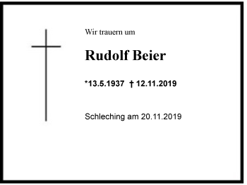 Traueranzeige von Rudolf Beier von Region Chiemgau