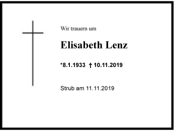 Traueranzeige von Elisabeth Lenz von Region Berchtesgadener Land