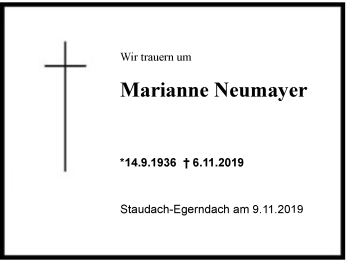 Traueranzeige von Marianne Neumayer von Region Chiemgau