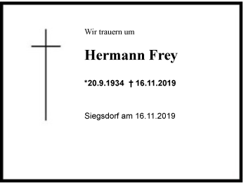 Traueranzeige von Hermann Frey von Region Chiemgau