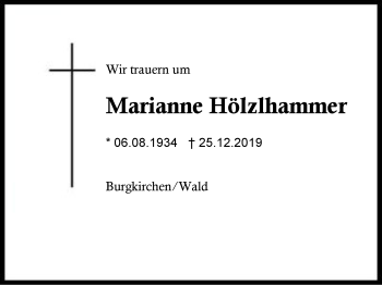 Traueranzeige von Marianne Hölzlhammer von Region Berchtesgadener Land