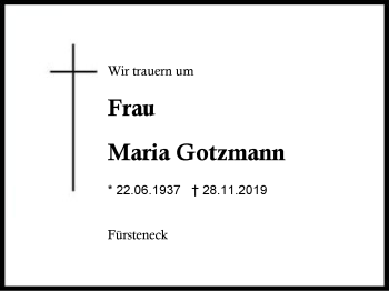 Traueranzeige von Maria Gotzmann von Region Berchtesgadener Land