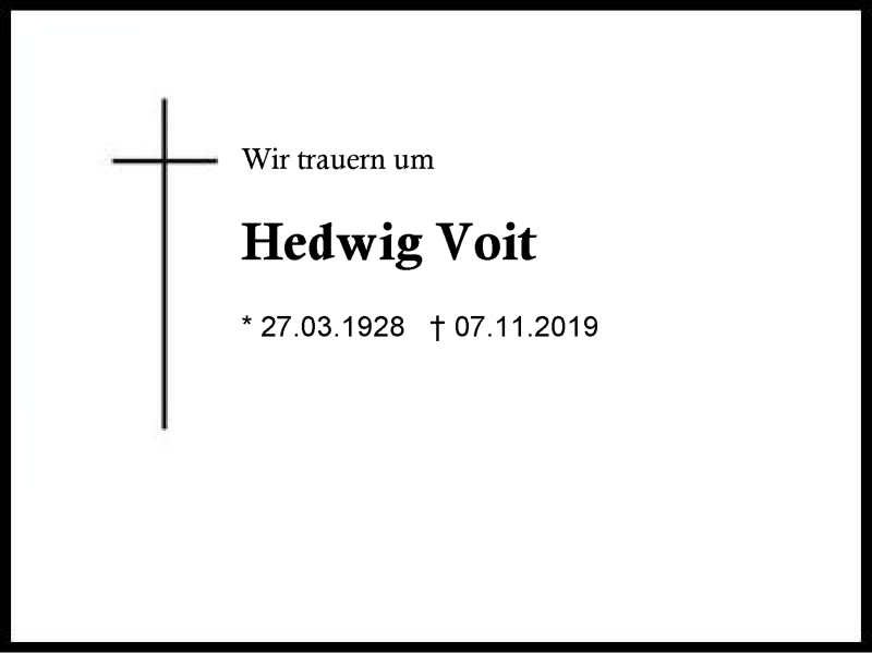  Traueranzeige für Hedwig Voit vom 08.12.2019 aus Region Berchtesgadener Land