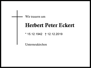 Traueranzeige von Herbert Peter Eckert von Region Berchtesgadener Land