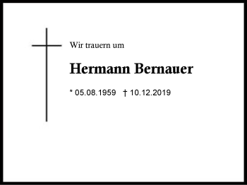 Traueranzeige von Hermann Bernauer von Region Berchtesgadener Land