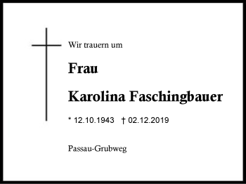 Traueranzeige von Karolina Faschingbauer von Region Berchtesgadener Land