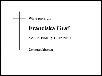 Traueranzeige von Franziska Graf von Region Berchtesgadener Land