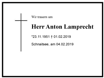 Traueranzeige von Anton  Lamprecht von Region Chiemgau