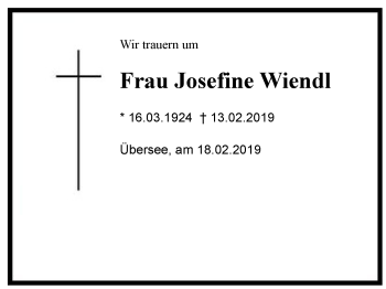 Traueranzeige von Josefine Wiendl von Region Chiemgau