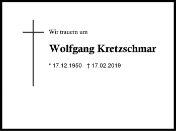Traueranzeige von Wolfgang Kretzschmar von Region Berchtesgadener Land