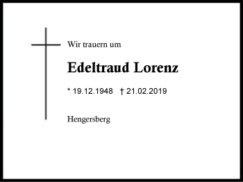 Traueranzeige von Edeltraud Lorenz von Region Berchtesgadener Land