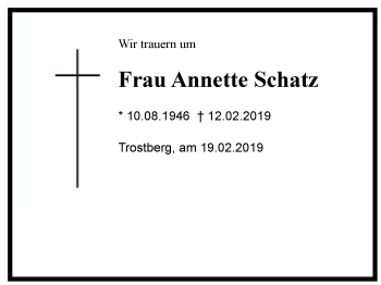 Traueranzeige von Annette Schatz von Region Chiemgau