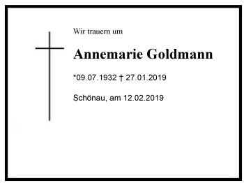 Traueranzeige von Annemarie Goldmann von Region Chiemgau