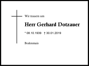 Traueranzeige von Gerhard Dotzauer von Region Berchtesgadener Land