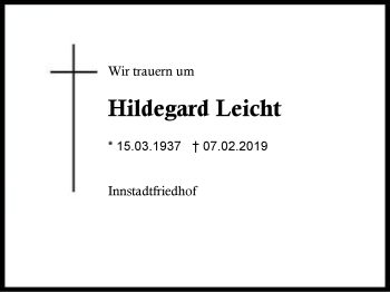 Traueranzeige von Hildegard Leicht von Region Berchtesgadener Land