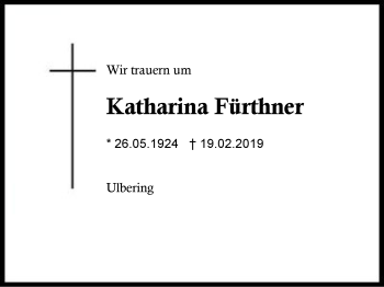 Traueranzeige von Katharina Fürthner von Region Berchtesgadener Land