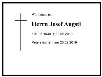 Traueranzeige von Josef  Angstl von Region Chiemgau