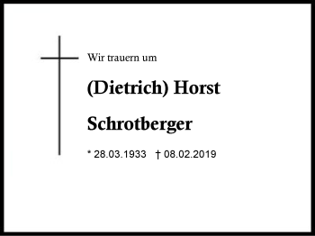Traueranzeige von Horst Schrotberger von Region Berchtesgadener Land
