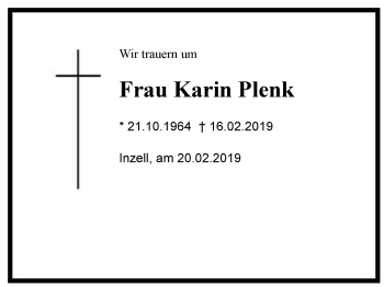 Traueranzeige von Karin Plenk von Region Chiemgau