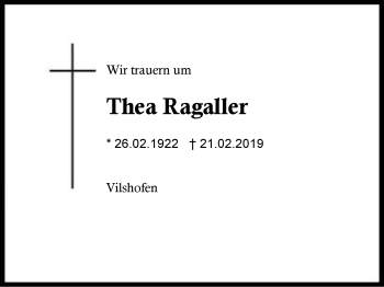 Traueranzeige von Thea Ragaller von Region Berchtesgadener Land