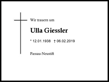 Traueranzeige von Ulla Giessler von Region Berchtesgadener Land