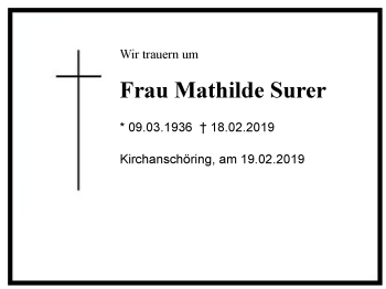 Traueranzeige von Mathilde Surer von Region Chiemgau