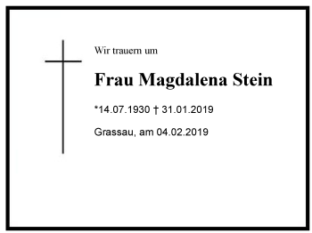 Traueranzeige von Magdalena Stein von Region Chiemgau