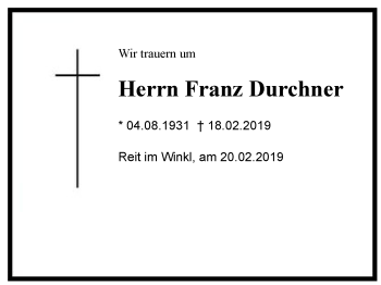 Traueranzeige von Franz Durchner von Region Chiemgau