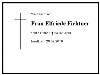 Traueranzeige von Elfriede Fichtner von Region Chiemgau