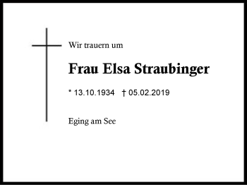 Traueranzeige von Elsa Straubinger von Region Berchtesgadener Land