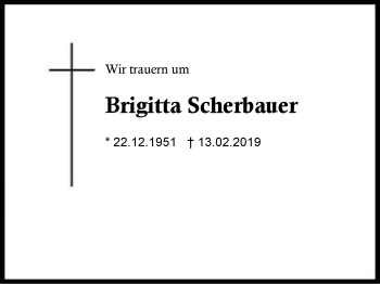 Traueranzeige von Brigitta Scherbauer von Region Berchtesgadener Land