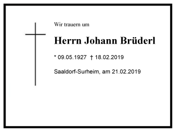 Traueranzeige von Johann  Brüderl von Region Berchtesgadener Land