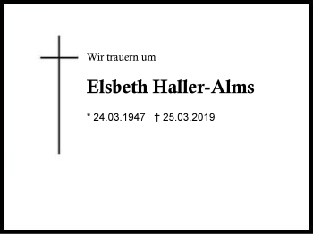 Traueranzeige von Elsbeth Haller-Alms von Region Berchtesgadener Land